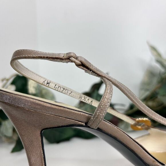 NWOT Stuart Weitzman Heels Women's Size 8.5 Gold Slingback Shimmery Ankle Strap - Picture 11 of 14